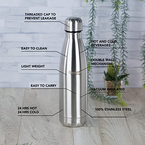 Sumeet Stainless Steel Double Walled Flask / Water Bottle, 24 Hours Hot and Cold, 500 ml, Silver