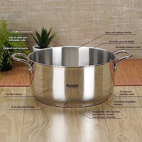 Sumeet Stainless Steel Induction Bottom (Encapsulated Bottom) Casserole 6 LTR, 26 cm Dia, Silver