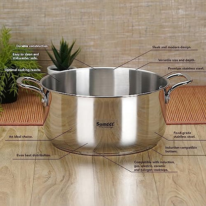 Sumeet Stainless Steel Induction Bottom (Encapsulated Bottom) Casserole 3.2 LTR, 20 cm Dia, Silver