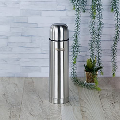 Sumeet Stainless Steel Double Walled Flask / Water Bottle, with Flip Lid, 24 Hours Hot and Cold, 500 ml, Silver