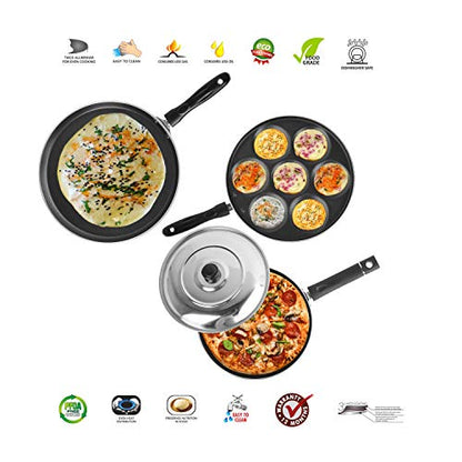 Sumeet 2.6mm Thick Non-Stick Rory Combo Set (Dosa Tawa – 26.5cm Dia + Multi Snack Maker – 26.5cm Dia + Pizza Pan – 23cm Dia)