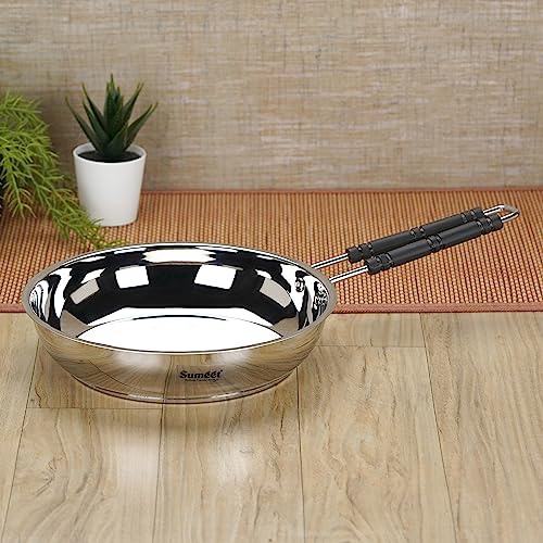 Sumeet Stainless Steel Induction Bottom (Encapsulated Bottom) Fry Pan 1.7 LTR, 23.5 cm Dia, Silver