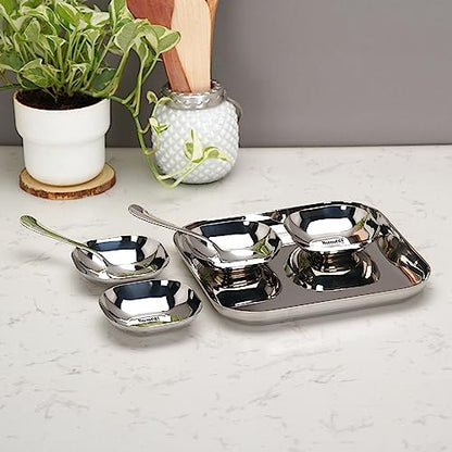 Sumeet Stainless Steel Square Shape Medium Size Snack Serve/Namkeen Set of 7PC, Silver