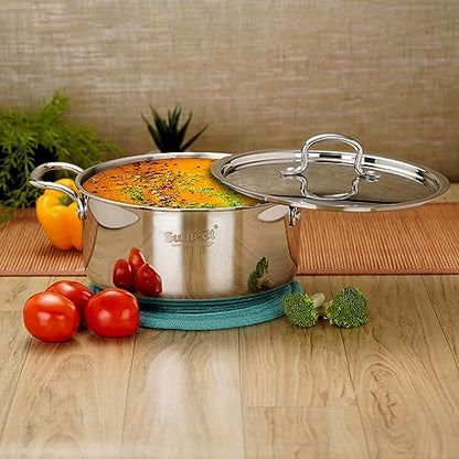 Sumeet Stainless Steel Induction Bottom (Encapsulated Bottom) Casserole with S.S Lid 5 LTR, 24 cm Dia, Silver