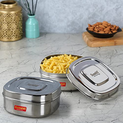 Sumeet Stainless Steel Square Storage containers Box/Dabba for Kitchen, Set of 2Pcs, 700ml, 12.5cm Dia, Silver