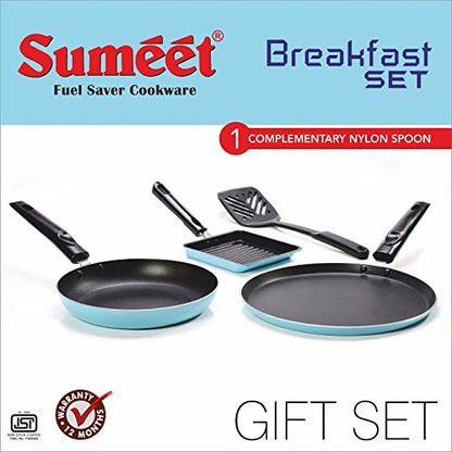 Sumeet Breakfast Set (Dosa Tawa: 10 IN, Tapper Pan: 0.5 Liter, Sandwich Pan: 5 IN),Blue