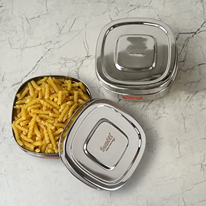 Sumeet Stainless Steel Square Storage containers Box/Dabba for Kitchen, Set of 2Pcs, 700ml, 12.5cm Dia, Silver