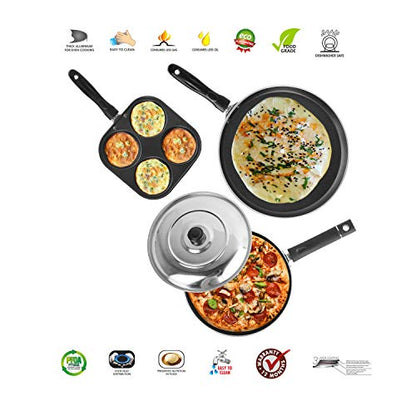 Sumeet 2.6mm Thick Non-Stick Flynn Combo Set (Dosa Tawa – 26.5cm Dia + Mini Multi Snack Maker – 19.5cm Dia + Pizza Pan – 23cm Dia)