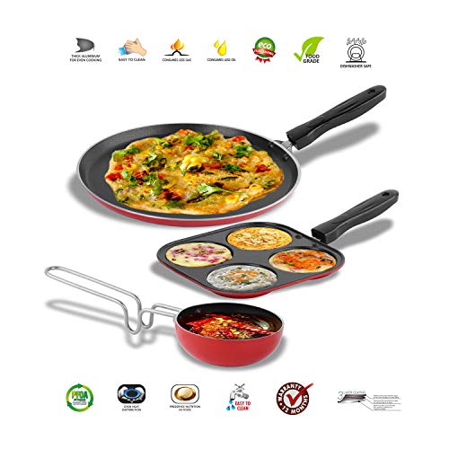 Sumeet 2.6mm Thick Non-Stick Alroy Combo Set (Dosa Tawa – 26.5cm Dia + Mini Multi Snack Maker – 19.5cm Dia + Tadka Pan – 10cm Dia)