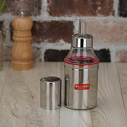 Sumeet Stainless Steel Nozzle Small Oil Dispenser |Oil Bottle | Oil Container | Oil Pourer | Vinegar Bottle | Olive Oil Bottle | Oil Can, 350ML, Pack of 1, Silver