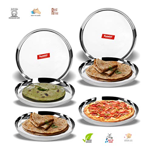 Sumeet Stainless Steel Apple Shape Heavy Gauge Dinner Plates with Mirror Finish 32.5cm Dia - Set of 6pc