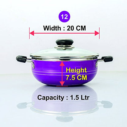 Sumeet Glasso Deep Kadhai with Glass Lid 200mm (1.5 Ltr) (Purple)