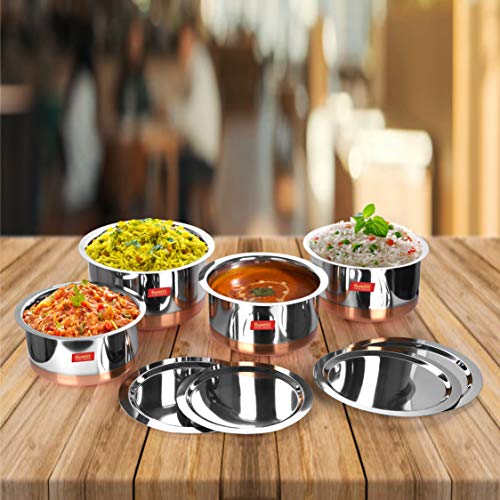 Sumeet Stainless Steel Copper Bottom 4Pc Big Size Tope Set with Lid (3.850L, 4.70L, 5.7Ltr, 6.7Ltr)