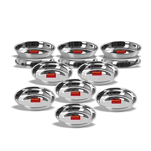 Sumeet Stainless Steel Heavy Gauge Small Halwa Plates with Mirror Finish 14.5cm Dia - Set of 12pc