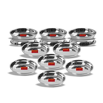 Sumeet Stainless Steel Heavy Gauge Small Halwa Plates with Mirror Finish 13.5cm Dia - Set of 12pc