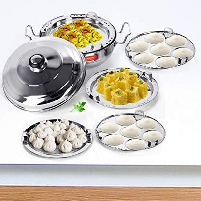 Sumeet Stainless Steel Induction Bottom (Encapsulated Bottom) Induction & Gas Stove Friendly Multi Utility Kadhai Set with Lid and 5 Plates