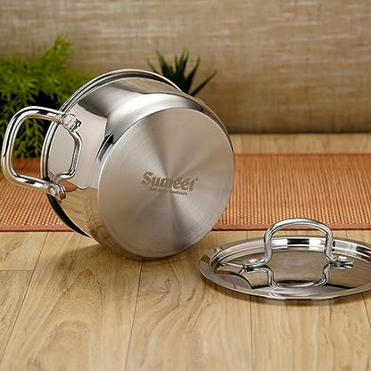 Sumeet Stainless Steel Induction Bottom (Encapsulated Bottom) Casserole with S.S Lid 2.5 LTR, 18 cm Dia, Silver