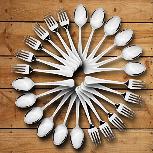 Sumeet Stainless Steel Premium Quality Spoon and Fork Set of 24 Pc (Dessert/Table Spoon 12 Pc (18.5cm L), Dessert/Table Fork 12 Pc (18.2cm L))– (1.6mm Thick)