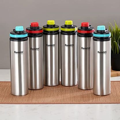 Sumeet Stainless Steel Eco Leak Proof Water Bottle/Friedge Bottle 900 ML, Pack of 6, Multicolor