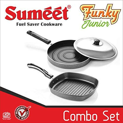 Sumeet Nonstick Funky Junior Combo Gift Set 1 Grill Pan, 1 Pizza Pan with S. S. Lid