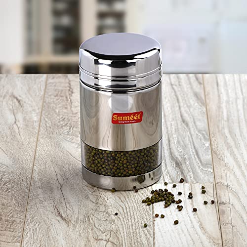 Sumeet Stainless Steel Circular See Through / Transparent Container, Set of 2Pc, 1 Ltr each, 10cm Dia, Silver