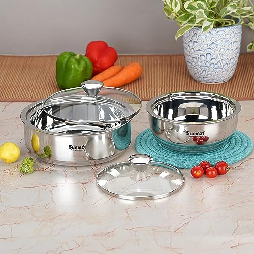 Sumeet Smart Serve Stainless Steel Combo of Double Wall Insulated Sabji/Gravy Pot & Roti/Chapati Pot 1L Each, Set of 2PC, Silver