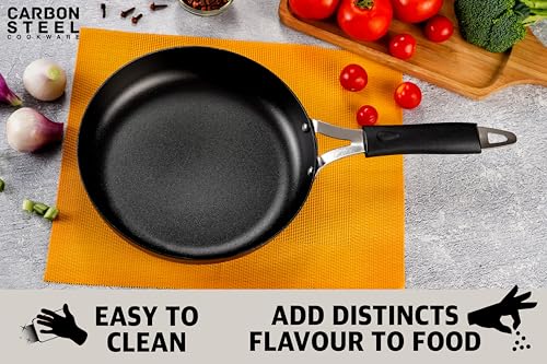 Sumeet Super Smooth Pre Seasoned Carbon Steel (Iron) Fry Pan for Frying, Roasting, Saute|Naturally Nonstick |25cm | 2000ml, Gas & Induction-Friendly, Black