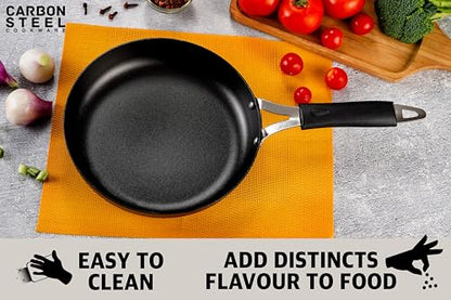 Sumeet Super Smooth Pre Seasoned Carbon Steel (Iron) Fry Pan for Frying, Roasting, Saute|Naturally Nonstick |22.3cm | 1500ml, Gas & Induction-Friendly, Black