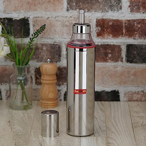 Sumeet Stainless Steel Nozzle Oil Dispenser |Oil Bottle | Oil Container | Oil Pourer | Vinegar Bottle | Olive Oil Bottle | Oil Can, 900ML, Pack of 1, Silver