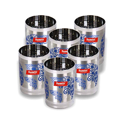 Sumeet Stainless Steel Laser Printed Miracle Glass Set of 6 Pcs (Capacity - 300 ml Each) (Changing Colour)