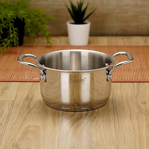 Sumeet Stainless Steel Induction Bottom (Encapsulated Bottom) Casserole 1.3 LTR, 14 cm Dia, Silver