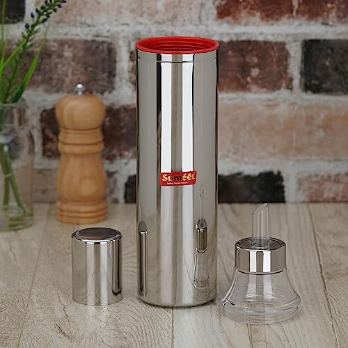 Sumeet Stainless Steel Nozzle Oil Dispenser |Oil Bottle | Oil Container | Oil Pourer | Vinegar Bottle | Olive Oil Bottle | Oil Can, 900ML, Pack of 1, Silver