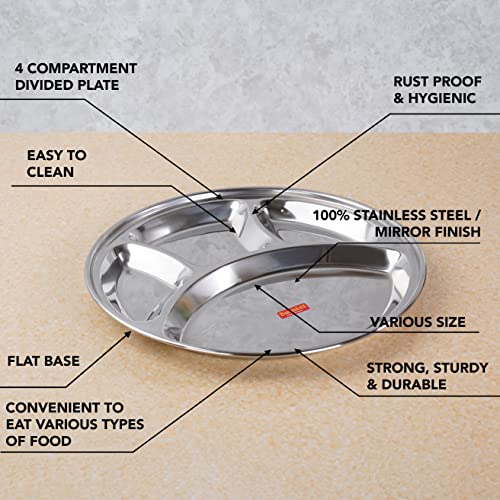 Sumeet Stainless Steel Round 4 in 1 Compartment Lunch / Dinner Plate 1Pc, 30.3cm Dia, Silve