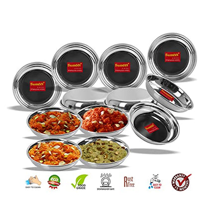 Sumeet Stainless Steel Heavy Gauge Small Halwa Plates with Mirror Finish 14.5cm Dia - Set of 12pc