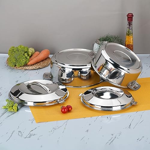 Sumeet Smart Serve Stainless Steel Double Wall Insulated Small Hot Pot/Hot Meal Box/Casserole Combo of 2Pc, 1.5L & 2.5L, Silver