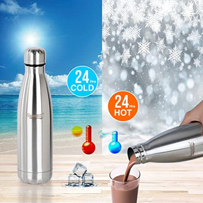 Sumeet Stainless Steel Double Walled Flask / Water Bottle, 24 Hours Hot and Cold, 400 ml, Silver - Set of 4 Pcs