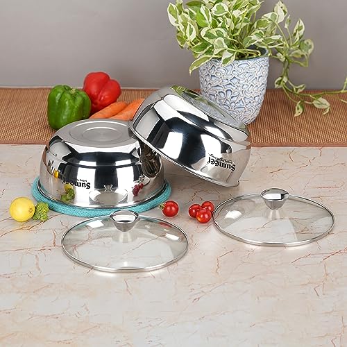 Sumeet Smart Serve Stainless Steel Double Wall Insulated Hot Sabji/Gravy/Meal Pot/Server/Casserole with Glass Lid, 1.750L, Set of 2pc, Silver