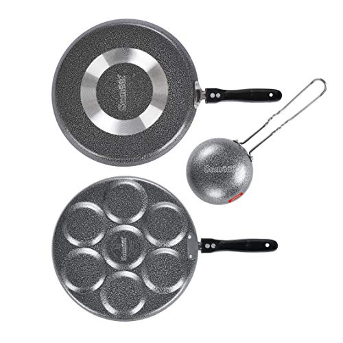 Sumeet NonStick Grisa Cookware Set (Dosa Tawa - 26.5Cm Dia + Multi Snack Maker - 7 Cavity - 26.5Cm Dia + Waghariya/Tadka pan - 190Ml - 10Cm Dia)