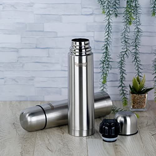 Sumeet Stainless Steel Double Walled Flask / Water Bottle, with Flip Lid, 24 Hours Hot and Cold, 500 ml, Silver - Set of 2 Pcs