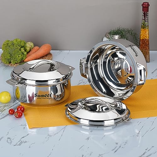 Sumeet Smart Serve Stainless Steel Double Wall Insulated Small Hot Pot/Hot Meal Box/Casserole Set of 2Pc, 2.5L Each, Silver