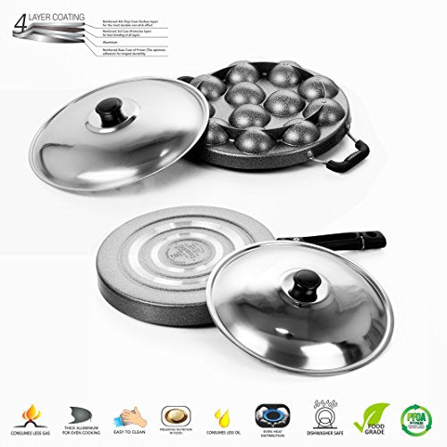 Sumeet Nonstick Crystal Combo Set of Pizza Pan/Grill/Appam Patra (Silver) -12 Pcs