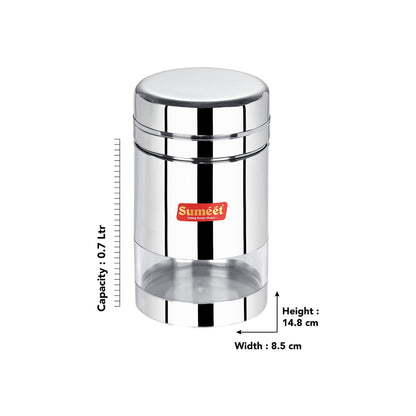 Sumeet Stainless Steel Circular See Through/Transparent Container, Set of 6Pc, 700 Ml Each, 8.5cm Dia, Silver