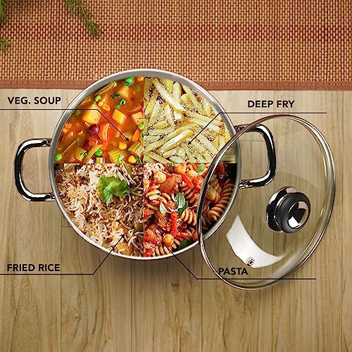 Sumeet Stainless Steel Induction Bottom (Encapsulated Bottom) Casserole with Glass Lid 4 LTR, 22 cm Dia, Silver