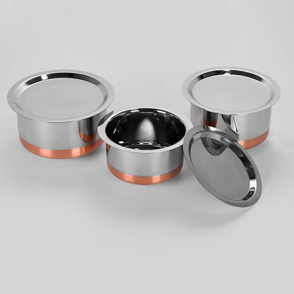 Sumeet Stainless Steel Copper Bottom Cookware/ Container / Tope Set Of 3 Pcs With Lids