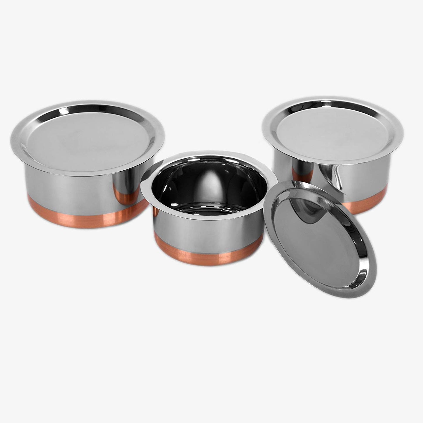 Sumeet Stainless Steel Copper Bottom Cookware/ Container / Tope Set Of 3 Pcs With Lids