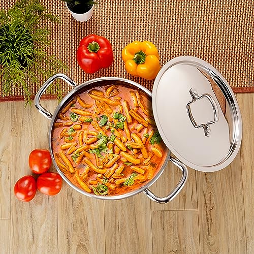 Sumeet Stainless Steel Induction Bottom (Encapsulated Bottom) Casserole with S.S Lid 5 LTR, 24 cm Dia, Silver