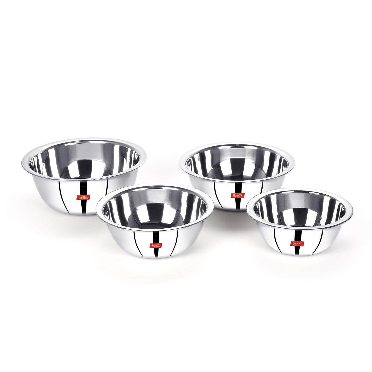 Sumeet Stainless Steel Mirror Finish Store and Serve Mixing Bowl 4Pc Set (850Ml, 1.2Ltr, 1.5Ltr, 2Ltr)