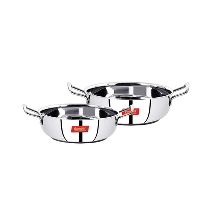 Sumeet Stainless Steel Induction Bottom Gas Stove Friendly Kadai Set of 2