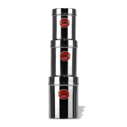 Sumeet Stainless Steel Vertical Canisters / Ubha Dabba / Storage Containers Set of 3Pcs (No. 7 To No. 9) (350ml, 500ml, 700ml)