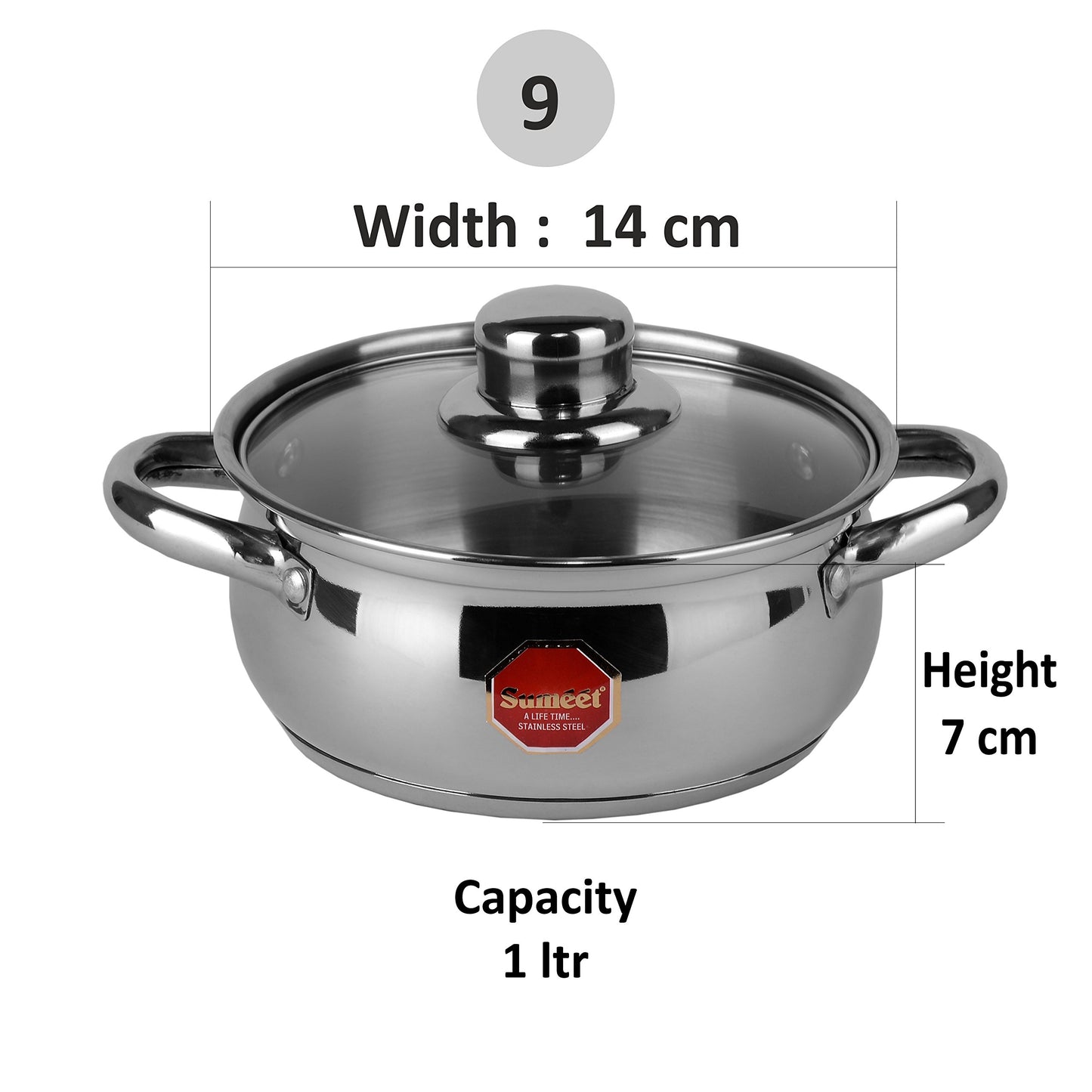 Sumeet Stainless Steel Gas And Induction Stove Compatible Casserole With Glass Lid (Small)